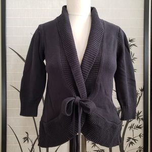 [IZ Byer] Black Tie Front Cardigan Sweater]